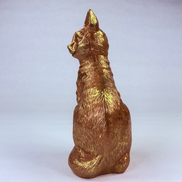 Metallic Copper Gold Sitting Cat Figurine Detailed Fur Plastic Feline Statue - Picture 4 of 5